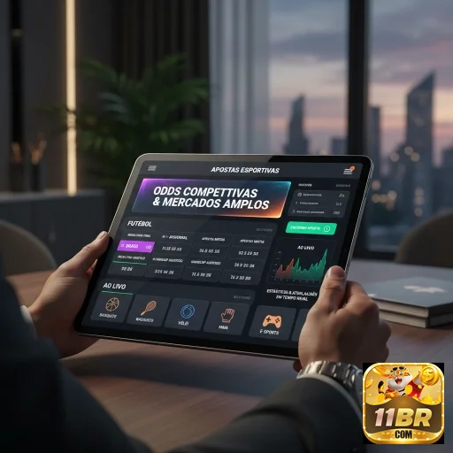 Usuário acessando serviços VIP da 11br em tablet moderno.