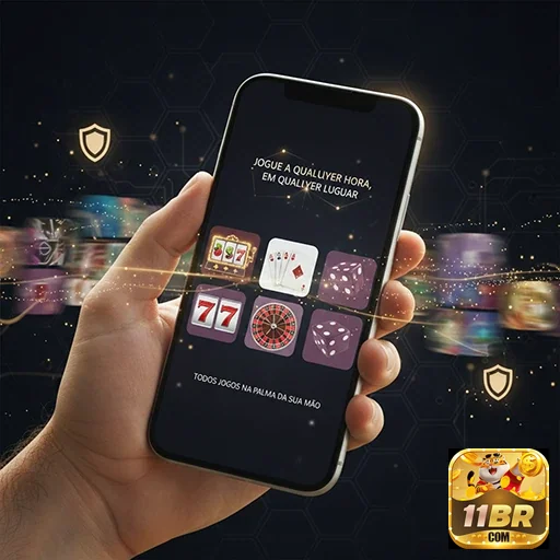 Usuário interage com jogos no aplicativo cassino 11br.