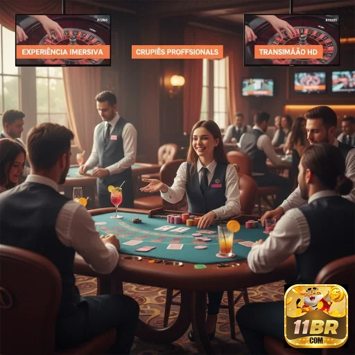 Jogo de cassino ao vivo no aplicativo 11br com crupiês.