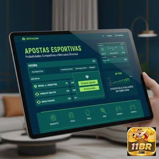 Tablet exibindo odds de apostas esportivas no 11br.