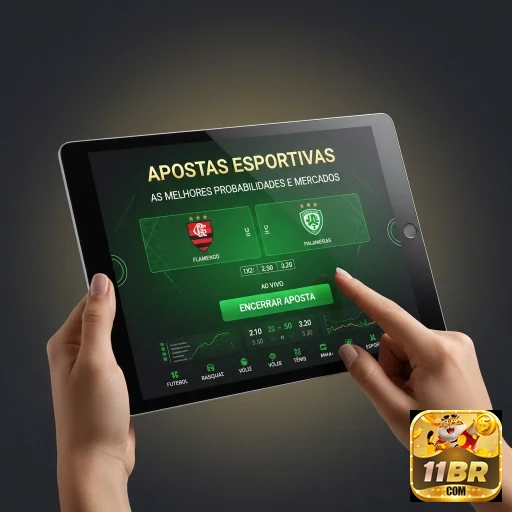 Interface do 11br exibindo apostas esportivas em tablet.