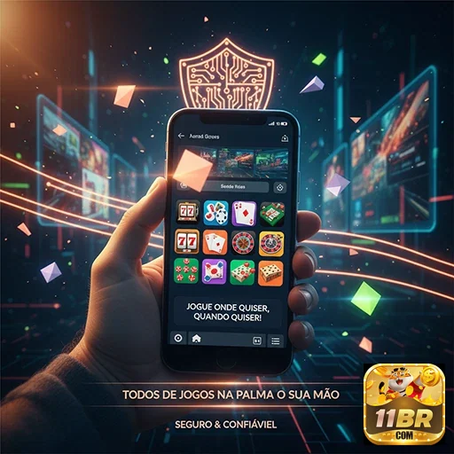 Jogador utilizando o celular no cassino online 11br.