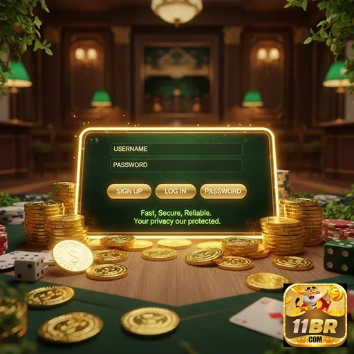 Tela de login do 11br cercada por fichas de cassino.