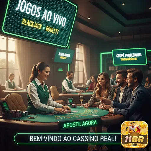 Cenário de jogos ao vivo no 11br com mesa de blackjack.