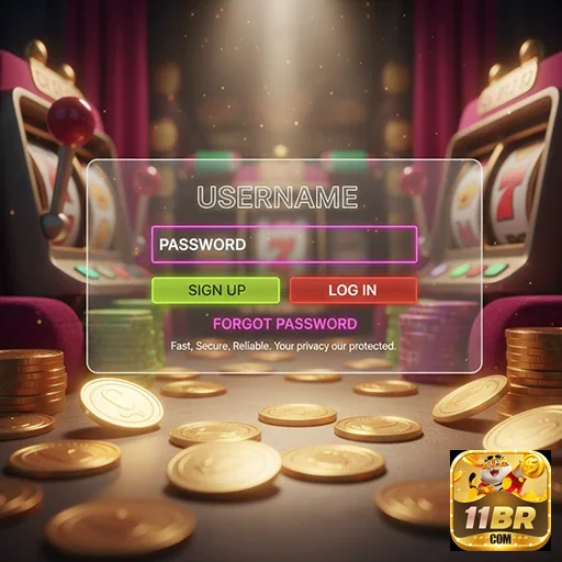 Tela de login com máquinas caça-níqueis no 11br.