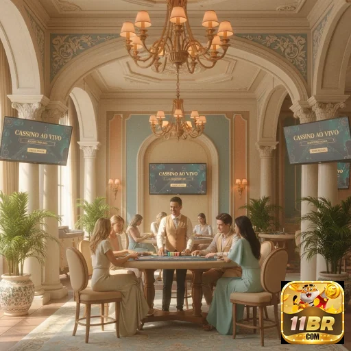 Jogadores no cassino ao vivo da 11br desfrutando de serviços VIP.