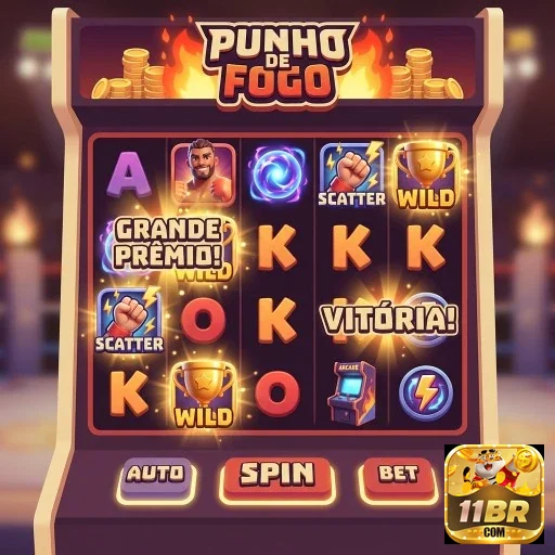Interface do jogo Punho de Fogo no 11br, com prêmios destacados.