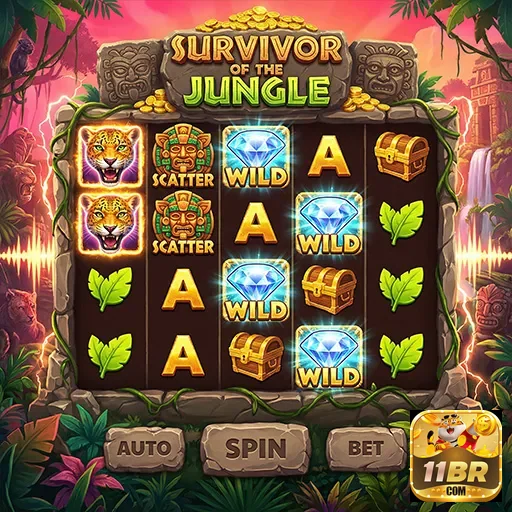 Slot 'Survivor of the Jungle' no site 11BR com símbolos destacados.