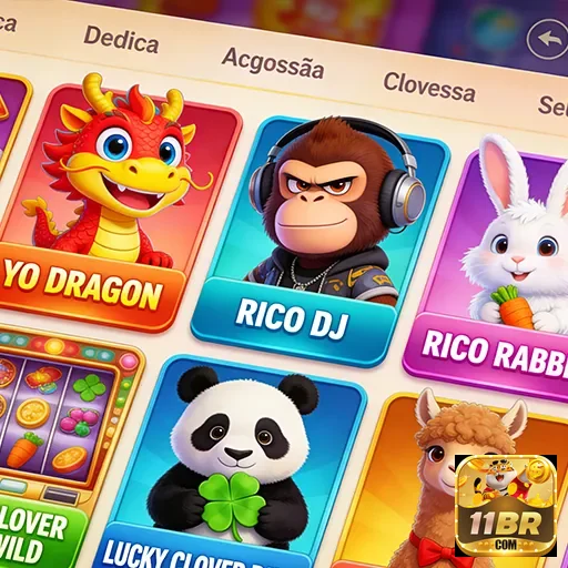Interface VIP do 11br com jogos como Yo Dragon e Rico DJ.