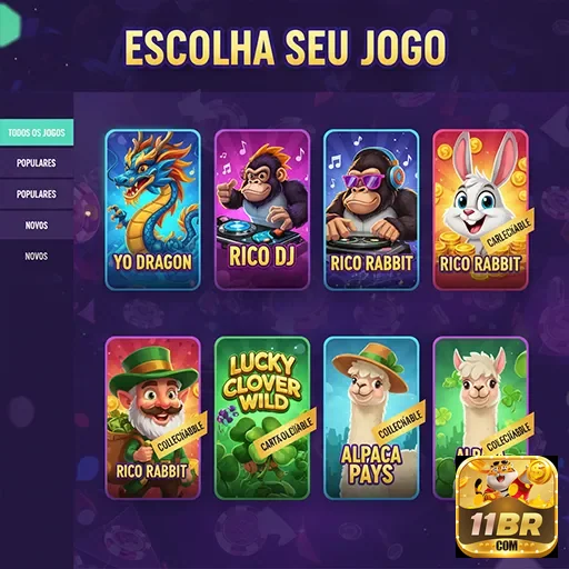 Tela do app 11br mostrando jogos disponíveis para escolha.